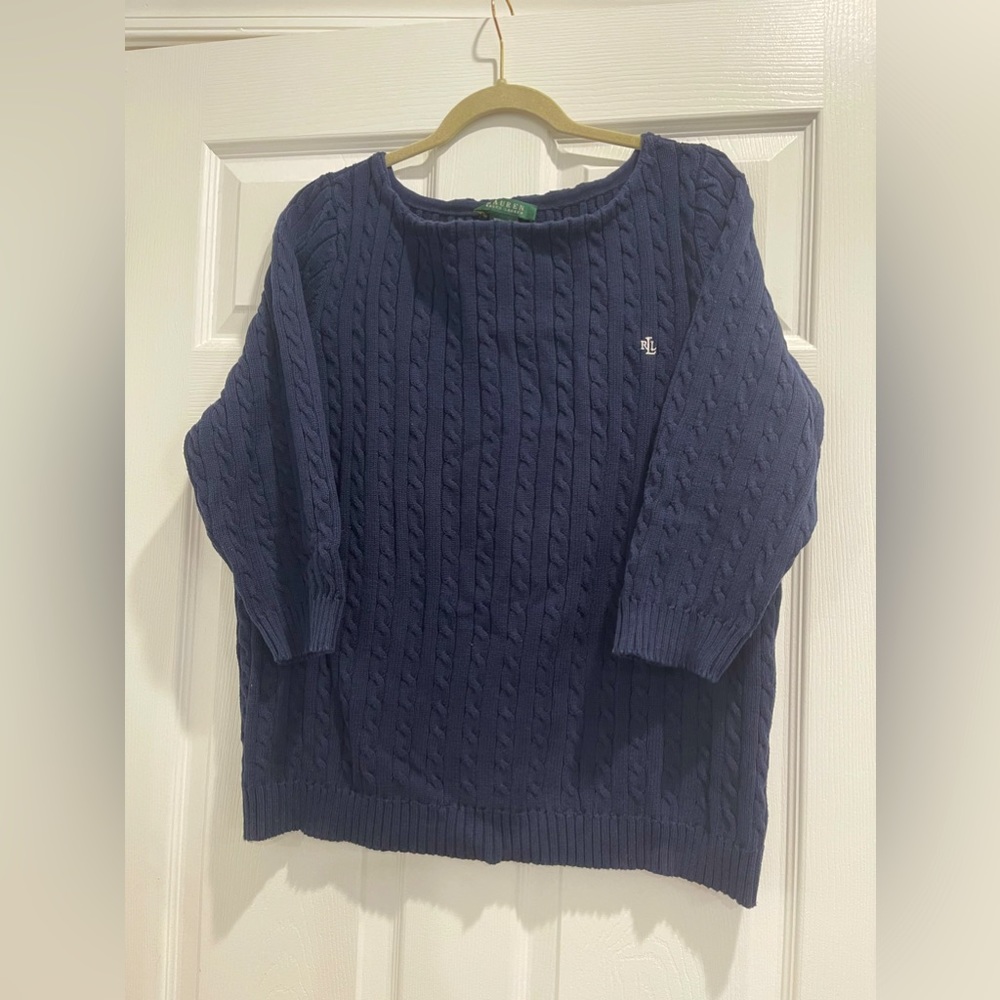 Ralph Lauren XXL blue boat neck cable knit sweater